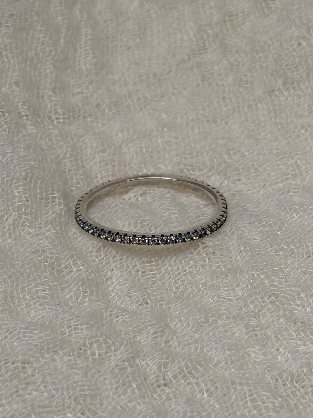 Sterling Silver Pavé Eternity Band - Clear Stone Accent, Size 7